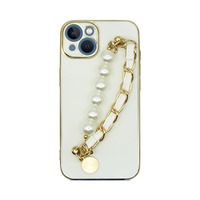 Vivid Silicone Case Pearl Chain Holder Apple iPhone 13 White/Gold 5213015671973