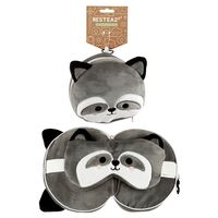 PUCKATOR Relaxeazzz Raccoon round travel pillow and eye mask