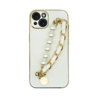 Vivid Silicone Case Pearl Chain Holder Apple iPhone 15 White/Gold