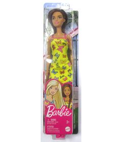 Barbie Trendy Vestito Giallo con Farfalle e Capelli Castani MAT HBV08
