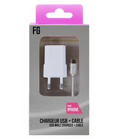 FREAKS Alimentatore AC + Cavo per iPhone 5/6/7/8/X Bianco 1m