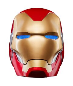 HASBRO Age: 14+ years old. This premium Iron Man role-playing helmet is inspired by the character's appearance in Marvel Studios' Avengers: Endgame and makes a great gift for collectors and adult fans. The helmet's eyes light up and feature a dimmer switch. Activate the eye lights with the sensor on the side of the helmet and imagine wearing Iron Man's iconic red metal suit. Imagine taking to the skies as the invincible Iron Man with this 1:1 scale helmet featuring detailed internal controls. This role-play item includes interior padding to fit most heads comfortably. Requires 2 AA 1.5V alkaline batteries. Not included