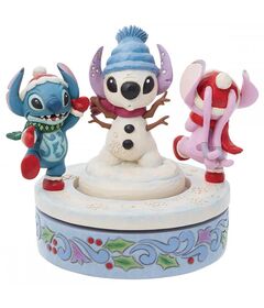 Statuetta Girevole Disney Stitch e Angel Pupazzo Di Neve