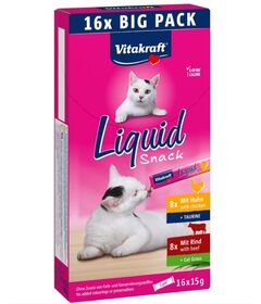 VITAKRAFT Cat Liquid-Snack with beef and chicken - cat treats - 16 x 15g
