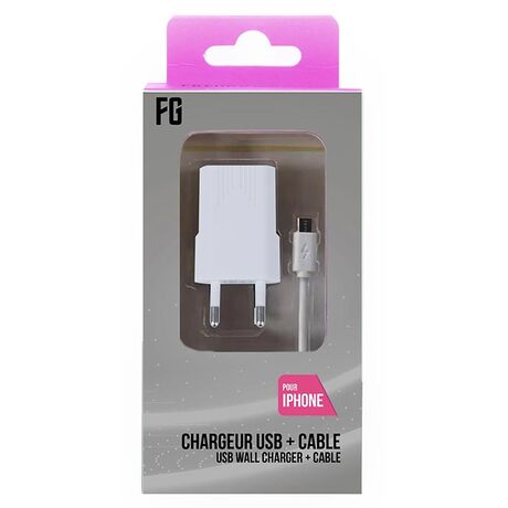 FREAKS Alimentatore AC + Cavo per iPhone 5/6/7/8/X Bianco 1m