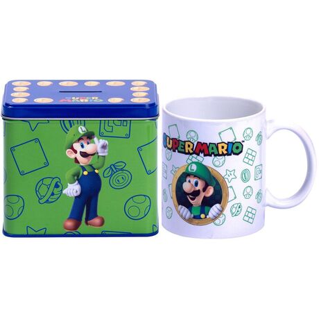 Nintendo Super Mario Bros Luigi Mug + Money box set 8029085817251
