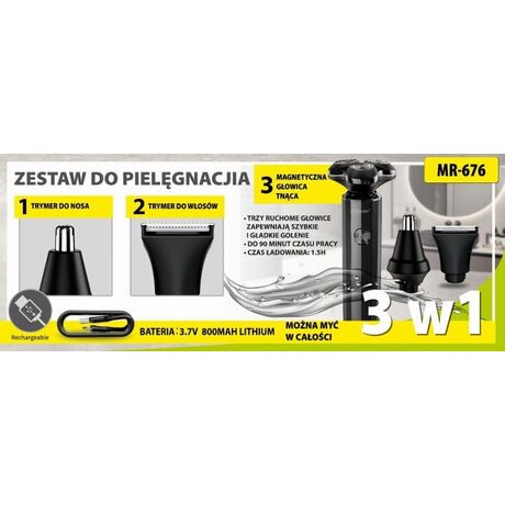 MAESTRO MR-676 3-in-1 USB shaving kit
