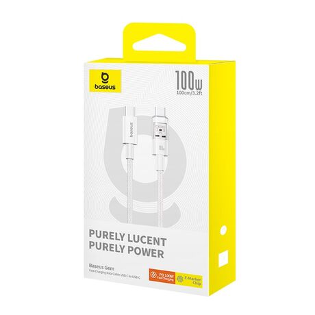 Baseus Gem USB C to USB C fast charging cable 1 m 100 W White