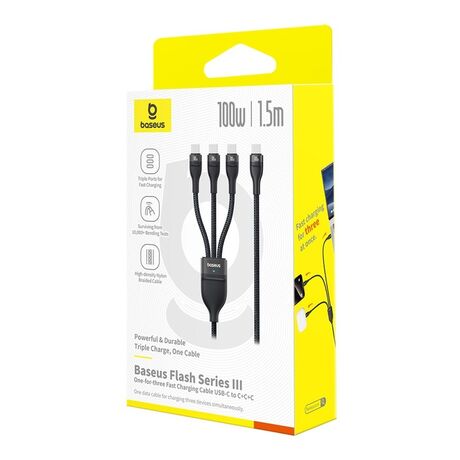 Baseus Flash Series Type C to C+C+C fast charging cable 480 Mbps Black