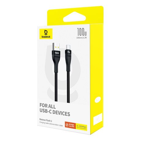 Baseus Flash 2 USB A to USB C fast charging cable 1 m 100 W Black