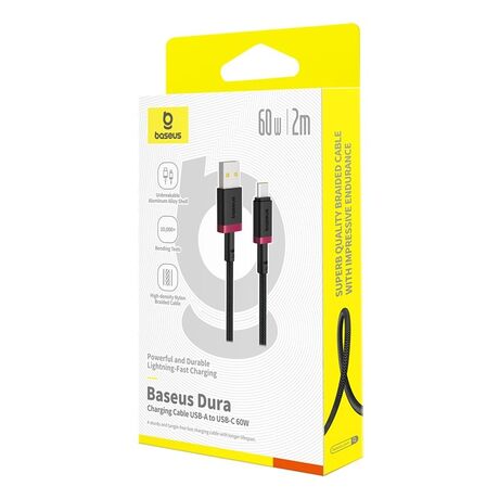 Baseus Dura USB Type A to Type C 60 W fast charging cable 2 m Black, Red