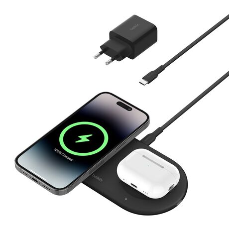 Belkin WIZ021VFBK - 2-in-1 wireless charging pad with Qi2 technology 15 W, black