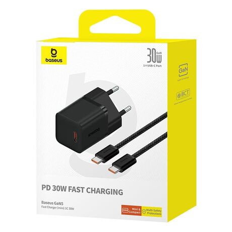 Baseus P10110902113-01 USB-C GaN5 mini 30W mains charger Black