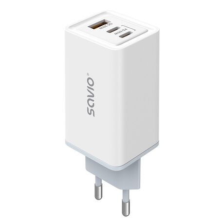 SAVIO LA-07 GaN 65W mains charger, USB, QC4.0+, PD 3.0, White