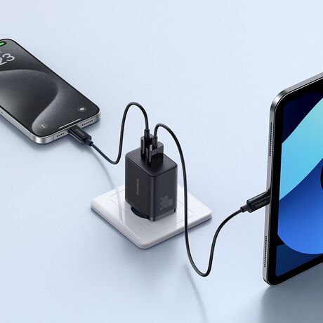 Baseus P10111404113-00 Cube USB-C / USB-A 30W mains charger Black