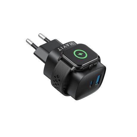 Havit UC132 EU - GaN 22 W dual-port charger with wireless charging option, black