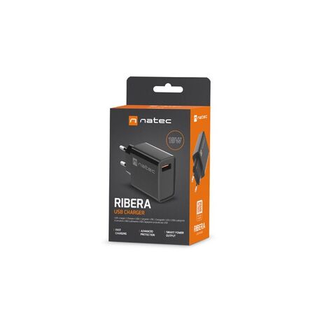 NATEC MAINS CHARGER RIBERA USB-A 18W BLACK