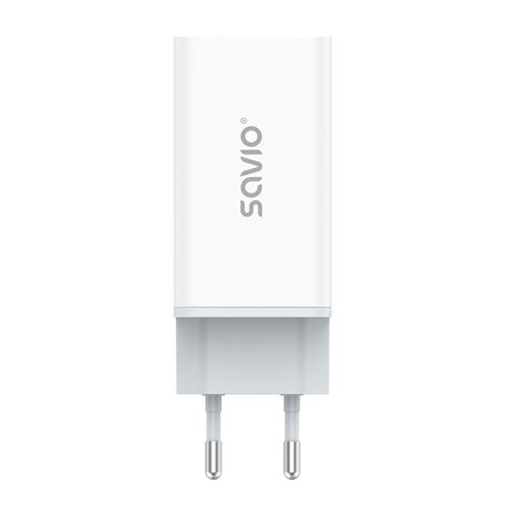 SAVIO LA-07 GaN 65W mains charger, USB, QC4.0+, PD 3.0, White
