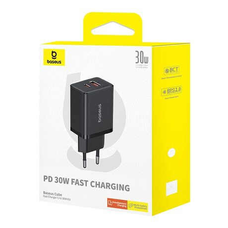 Baseus P10111404113-00 Cube USB-C / USB-A 30W mains charger Black