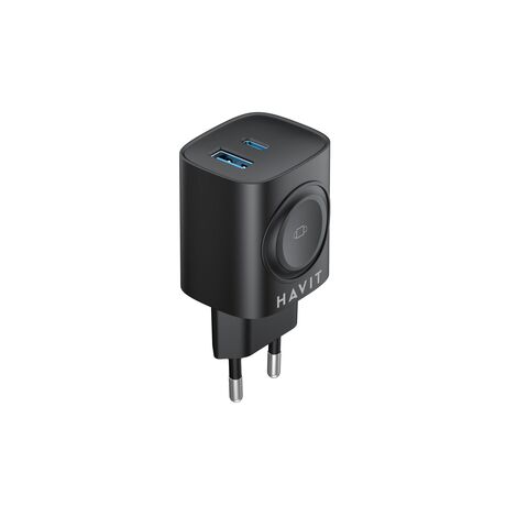 Havit UC132 EU - GaN 22 W dual-port charger with wireless charging option, black