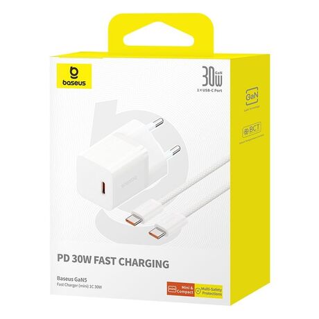Baseus P10110902213-01 USB-C GaN5 mini 30W mains charger White