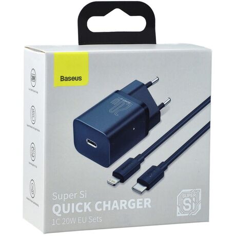 Baseus Super Si Power charger with USB-C to Lightning cable 20W Blue