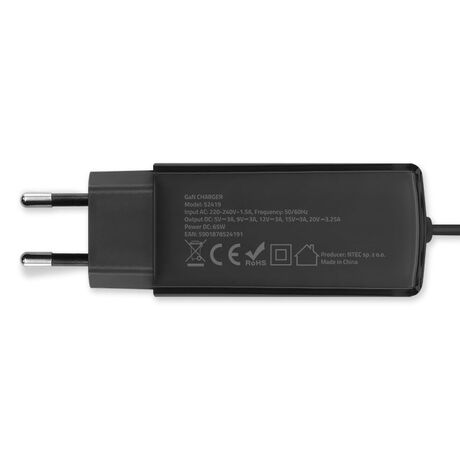 Qoltec 52419 65W GaN Super Fast Charger| 5-20V | 3-3.25A | USB-C 3.1