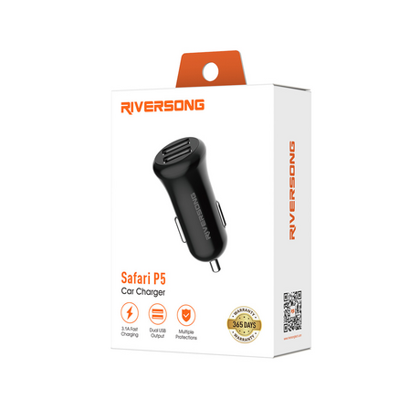Riversong Car Charger 2xUSB 3.1A Safari P5 Black