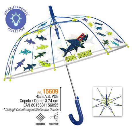 PERLETTI Cool Shark transparent automatic umbrella 45cm