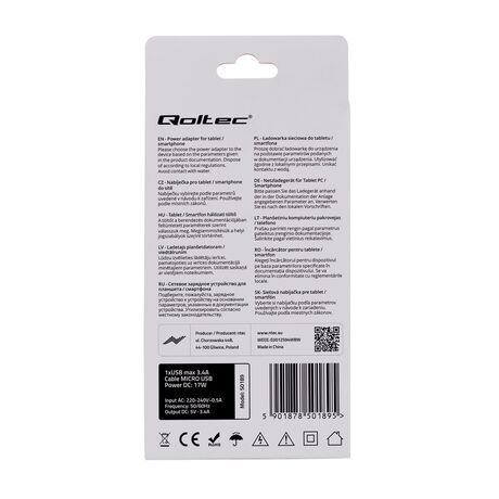 Qoltec 50189 mobile device charger Indoor Black