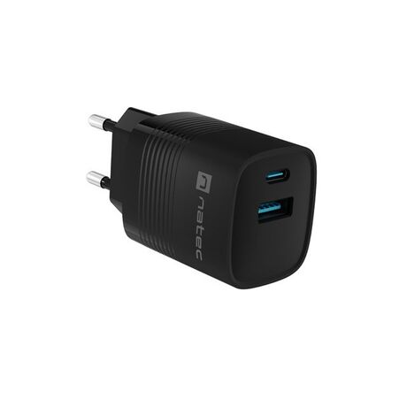 NATEC RIBERA GAN CHARGER 1X USB-A + 1X USB-C 30W BLACK