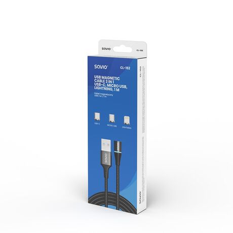 Savio CL-152 USB cable 1 m USB 2.0 USB C Micro USB A/Lightning Black