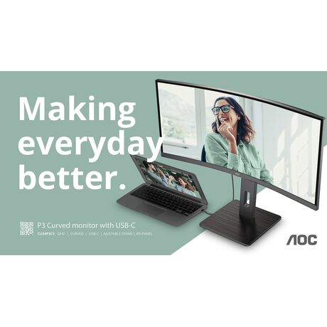 AOC CU34P3CV computer monitor 86.4 cm (34") 3440 x 1440 pixels UltraWide Quad HD LED Black