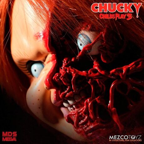 MEZCO TOYZ Chucky Childs Play 3 Chucky Pizza Face talking figure 38cm