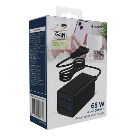 Gembird TA-UC-2A2C-PD65-01-BK mobile device charger Laptop, Smartphone Black AC Fast charging Indoor