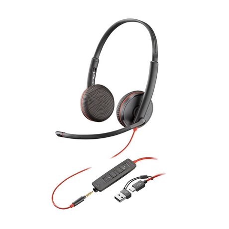Poly Blackwire 3225 Stereo USB-C Headset +3.5mm Plug +USB-C/A Adapter (Bulk)