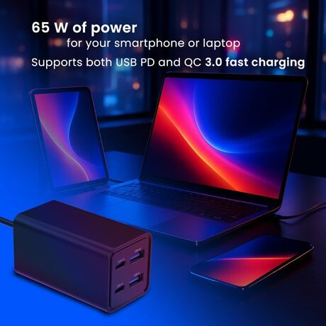 Gembird TA-UC-2A2C-PD65-01-BK mobile device charger Laptop, Smartphone Black AC Fast charging Indoor