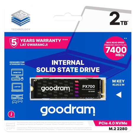 Goodram PX700 SSD SSDPR-PX700-02T-80 internal solid state drive M.2 2.05 TB PCI Express 4.0 NVMe 3D NAND