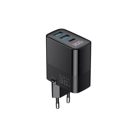 Havit UCLE001 EU - GaN three-port charger 30 W, black