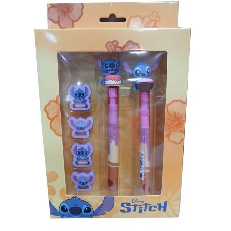 KARACTERMANIA Disney Stitch Pen + Pencil + 4 erasers pack
