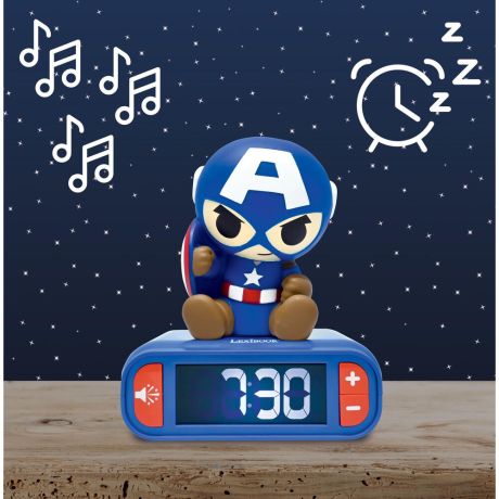 LEXIBOOK Marvel Avengers Captain America 3D Night Light Alarm Clock