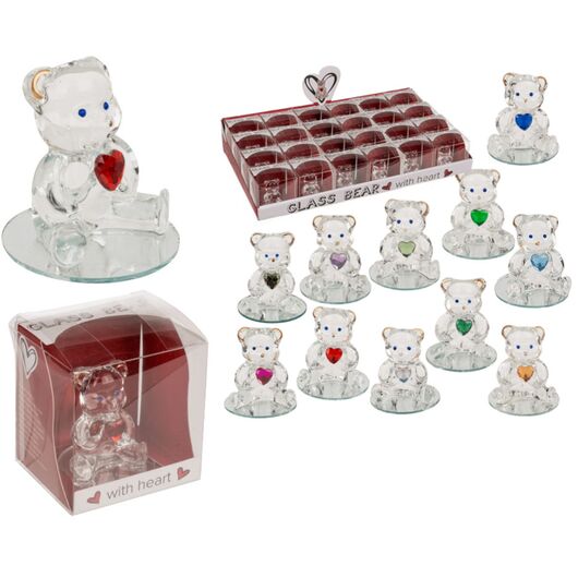 Orsetto di Vetro Con Cuore 1pz Assortimento 24/1051