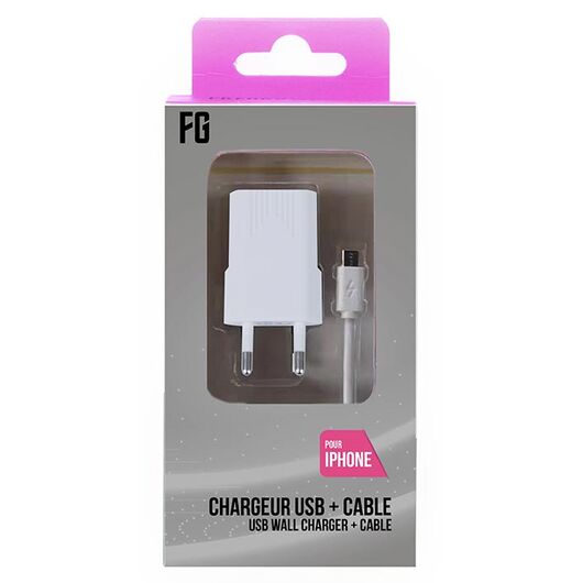 FREAKS Alimentatore AC + Cavo per iPhone 5/6/7/8/X Bianco 1m