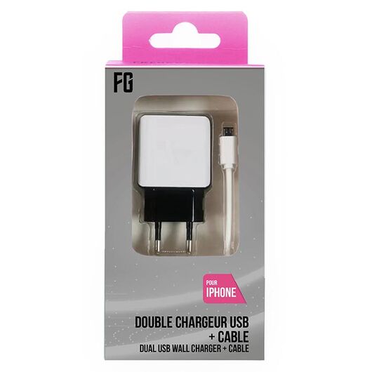 FREAKS Alimentatore AC 2 USB Slot + Cavo per iPhone Bianco