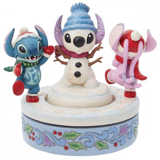 Statuetta Girevole Disney Stitch e Angel Pupazzo Di Neve