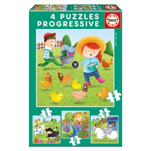 EDUCA Puzzle - Farm Animals Progressive 6-9-12-16pcs