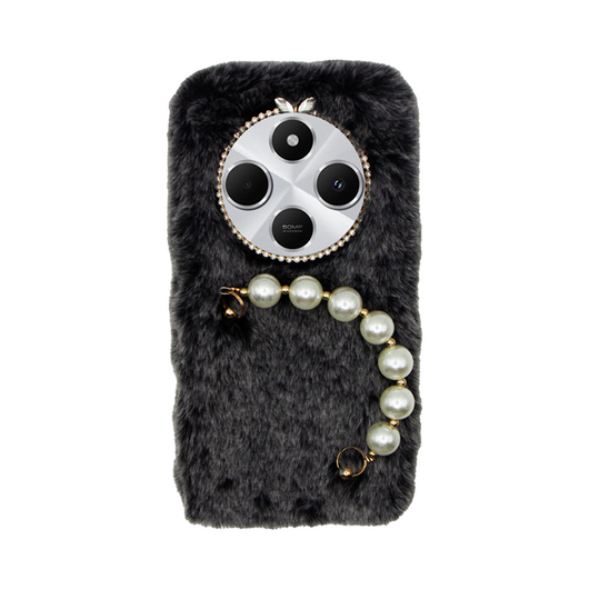 Vivid Fluffy Plush CaseΒ with Pearl Chain Redmi 14C 4G Grey/Black