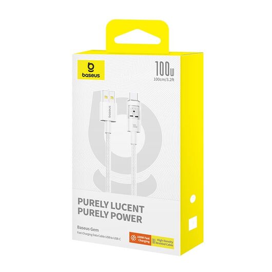 Baseus Gem USB A to USB C fast charging cable 1 m 100 W White