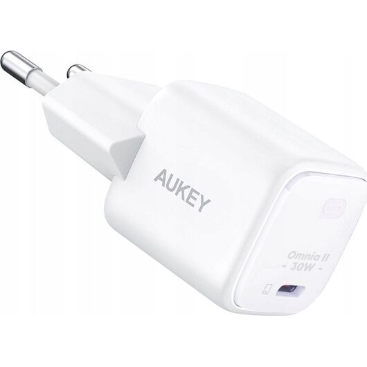 AUKEY MAINS CHARGER GAN USB-C, PD 30W, WHITE