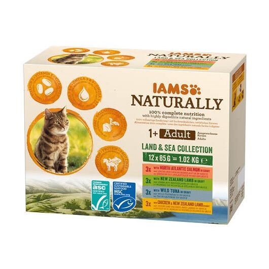IAMS Naturally Adult Land and Sea collection - wet cat food - 12 x 85g